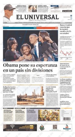 El Universal, Caracas, Venezuela: Obama pone su esperanza en un país sin divisiones.