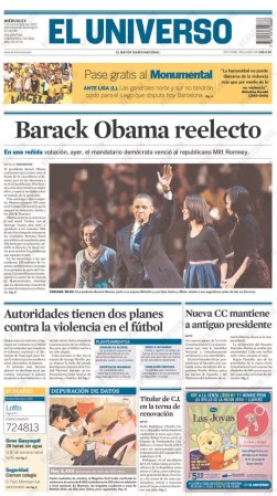 El Universo de Guayaquil, Ecuador: Barack Obama reelecto.