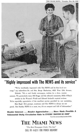 En 1960, el periódico The Miami News se hacía promoción.
