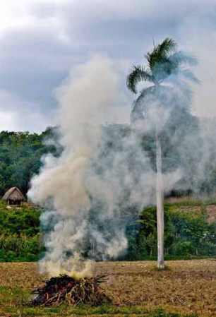 13 DE FEBRERO: Una hoguera prendida en una granja cerca de La Habana.