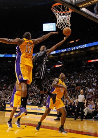 during a game at American Airlines Arena on January 19, 2012 in Miami, Florida. NOTE TO USER: User expressly acknowledges and agrees that, by downloading and/or using this Photograph, User is consenting to the terms and conditions of the Getty Images License Agreement.
