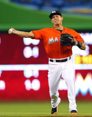 Derek Dietrich #32 de losf the Miami Marlins. Segunda base.