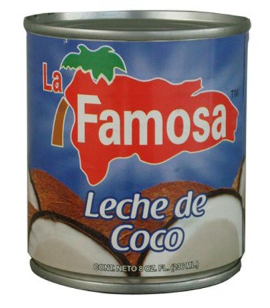 Leche de Coco La Famosa, utilizado en la cocina tradicional y popular de nuestro país, para postres y comidas.