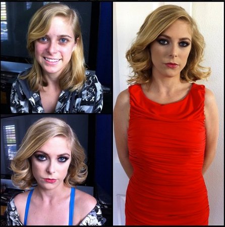 Penny Poax antes y después del maquillaje.