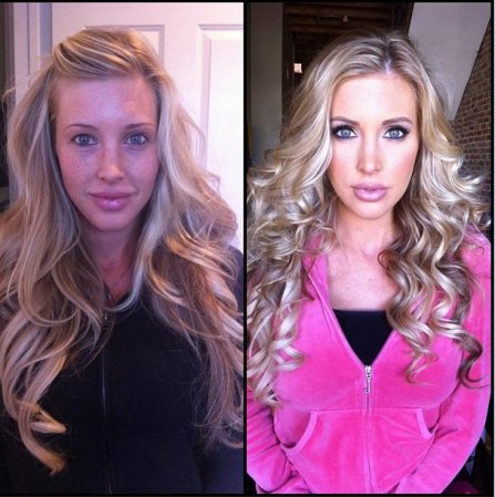 Samatntha Saint antes y después del maquillaje.