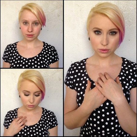 Eidyia antes y después del maquillaje.