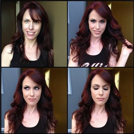 Melissa Hill antes y después del maquillaje.