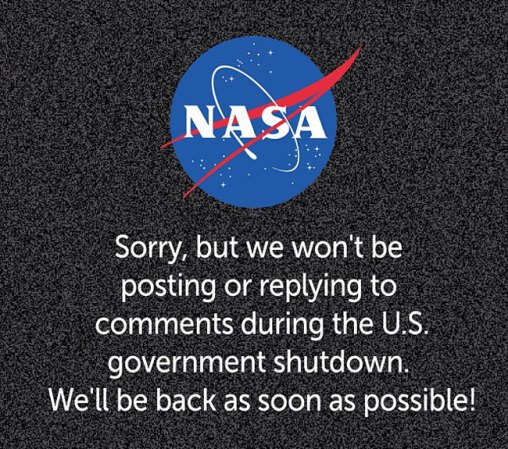 Página web d ela NASA anunciando cómo la entidad espacial ha sido afectada.