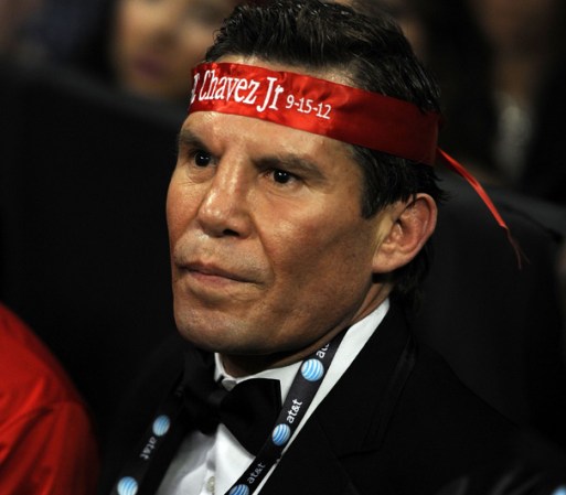 LAS VEGAS, NV - SEPTEMBER 15: Julio Cesar Chavez Sr. yells in the corner of Julio Cesar Chavez Jr. while he battles Sergio Martinez in the sixth round of their WBC middleweight title fight at the Thomas & Mack Center on September 15, 2012 in Las Vegas, Nevada. (Photo by Jeff Bottari/Getty Images)