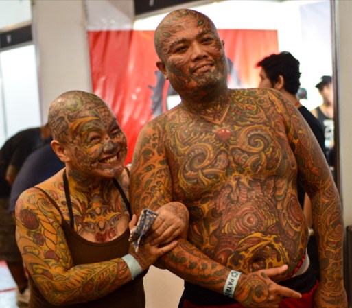 SEPTIEMBRE, 2013 - Entusiastas del arte corporal se dan cita en Asia para un festival de tatuaje.