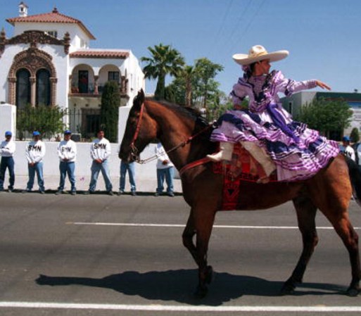 La gente celebra entre bandas militares, música, caballos y trajes tradicionales.
