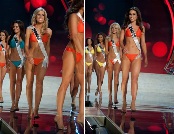 Las candidatas desfilan en traje de baño durante las etapas preliminares del certamen Miss USA.