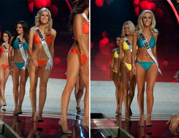 Las candidatas desfilan en traje de baño durante las etapas preliminares del certamen Miss USA.