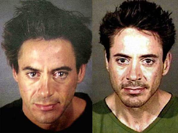 Robert Downey Jr., tras sus arrestos por posesión de drogas en el 2000 y en el 2001..