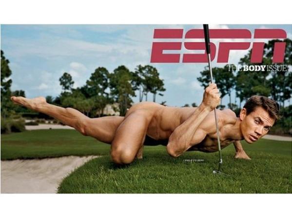 En la imagen publicada en la edición "ESPN Body Issue" (Edición del Cuerpo), Villegas parece sin ropa haciendo la tradicional pose de "hombre araña" que a veces utiliza para medir un disparo.
