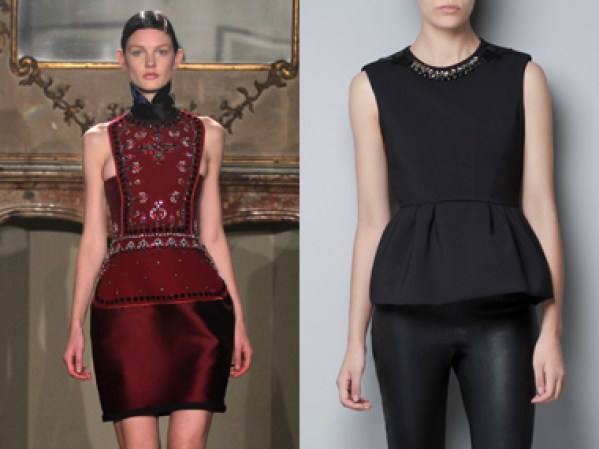Cuellos de tortuga + brocados barrocos + peplum, Aquilano Rimondi porpone combinar tres tendencias ¡en un mismo look! Logra el estilo con esta blusa de Zara, $80