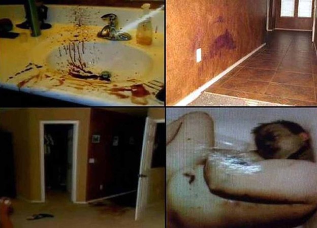 El cuerpo de Travis Alexander y las imágenes de la escena sorprendieron hasta a la misma Arias cuando vio las fotos durante la corte.