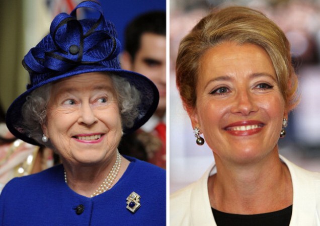 Emma Thompson personifica a la reina Isabel II en una serie de televisión.