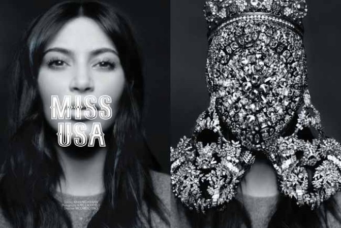 El reportaje llevará el título de "Miss Usa" y en otra de las fotos aparece con una máscara de joyas del diseñador Martin Margiela.