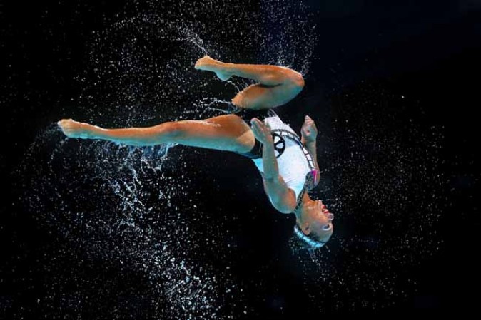 Competencia de natación sincronizada en Barcelona.