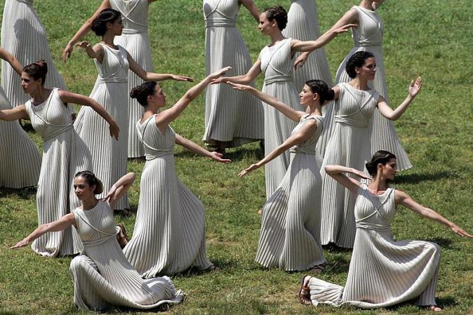 ATHENS, GREECE - MAY 10: Priestess perform during the London 2012 Olympic Torch during the Lighting Ceremony of the Olympic Flame at Ancient Olympia on May 10, 2012 in Olympia, Greece. (Photo by Milos Bicanski/Getty Images)