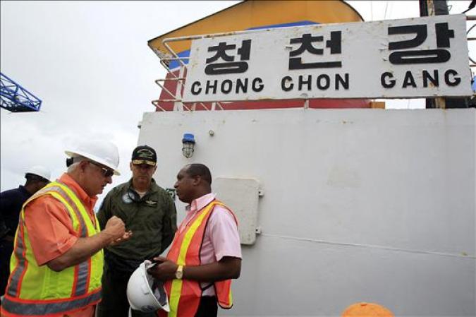 12 DE AGOSTO, 2013- Expertos del Comité de Sanciones del Consejo de Seguridad de Naciones Unidas llegaron esta noche a Panamá para inspeccionar al mercante norcoreano "Chong Chon Gang", detenido en este país hace 27 días con un armamento bélico no declarado y sin mantener contacto con la prensa, informó una fuente oficial.