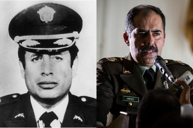 Jaime Ramírez Gómez (Foto de la izquierda) está interpretado por el actor Julio Pachón. El director de la policía antinarcóticos fue asesinado frente a su esposa e hijos por el cartel de Medellín.