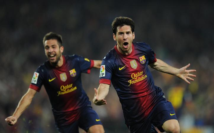 Messi y Jordi Alba tras el segundo gol del argentino.