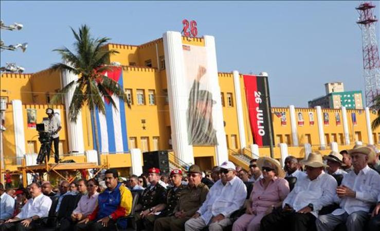 26 DE JULIO, 2013: Cuba celebró hoy el 60 aniversario del inicio de su revolución, que "sigue siendo de los jóvenes" según el presidente Raúl Castro y fue elogiada como referente para América Latina y el Caribe por ocho mandatarios de la región, la mayoría aliados políticos del Gobierno cubano.