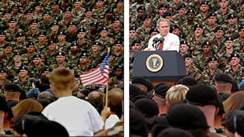 Una de las imágenes de George W. Bush durante su campaña presidencial tuvo que ser eliminada después de que se diera a conocer que los soldados fueron producto del Photoshop.