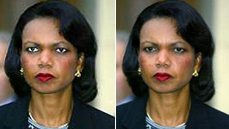 En Octubre del 2005, USA Today publicó una foto de la Secretaria de Estado Condoleezza Rice en la cual sus ojos estaban demasiado blancos. Las personas se quejaron y el periódico removió la foto de Condoleezza.
