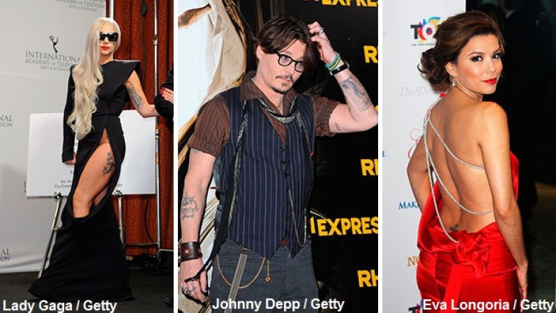 Mientras Lady Gaga y Johnny Depp no los pueden ocultar, Eva Longoria y otras celebridades deciden tatuarse en lugares más discretos. Mira los distintos estilos de tattoos de los famosos.