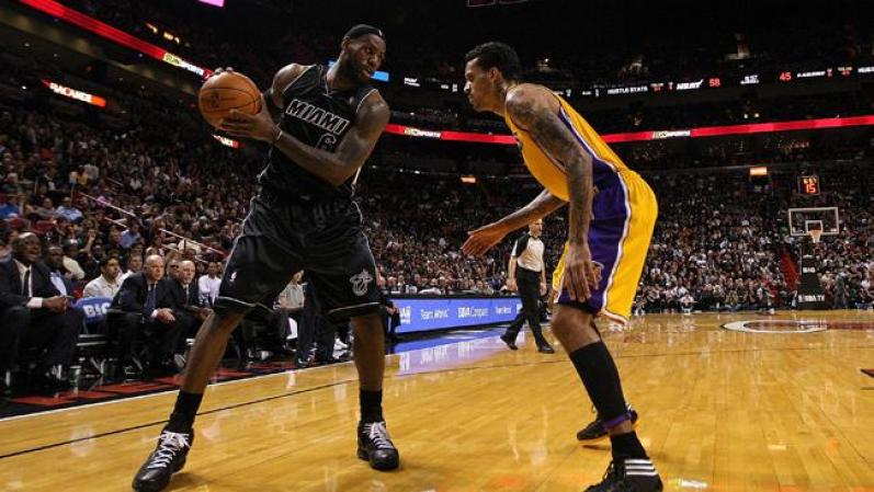 during a game at American Airlines Arena on January 19, 2012 in Miami, Florida. NOTE TO USER: User expressly acknowledges and agrees that, by downloading and/or using this Photograph, User is consenting to the terms and conditions of the Getty Images License Agreement.