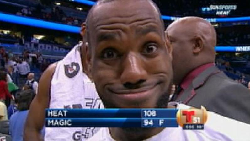 La cara de Lebron tras la victoria