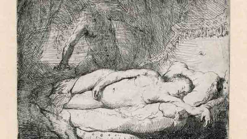 Júpiter y Antiope, 1631<br />La princesa Antiope duerme, mientras que Júpiter se dispone a raptarla desde atrás. El dios surge como un espíritu maligno desde la oscuridad.