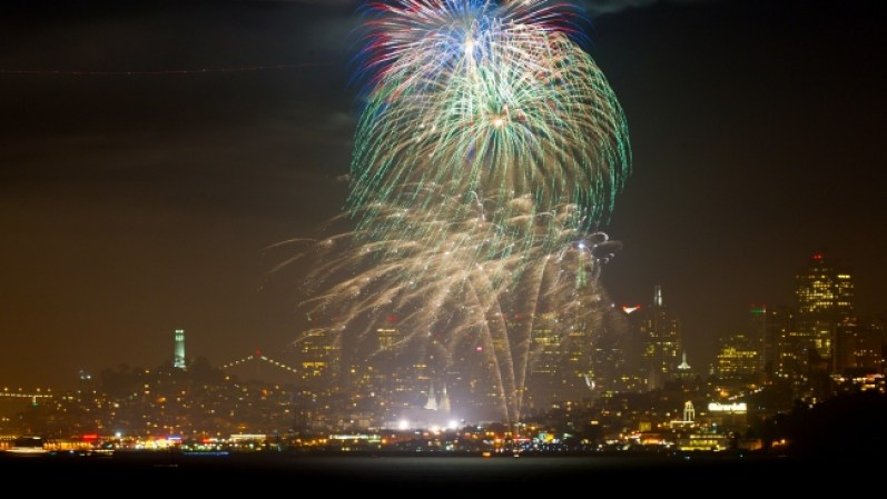 San Francisco, se celebra el aniversario de la independencia sobre la bahía de San Francisco. El pacífico y unos juegos artificiales increíbles.