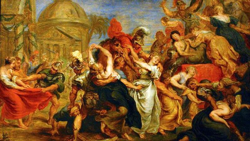 El famoso cuadro de Rubens es uno de los secuestros más famosos. Muestra a Rómulo en su trono, contemplando cómo sus soldados se apoderan de las mujeres sabinas mientras un grupo de amazonas ataca a los romanos. Esta es una pintura magistral, perfecta, que habla de una abominación: los secuestros.