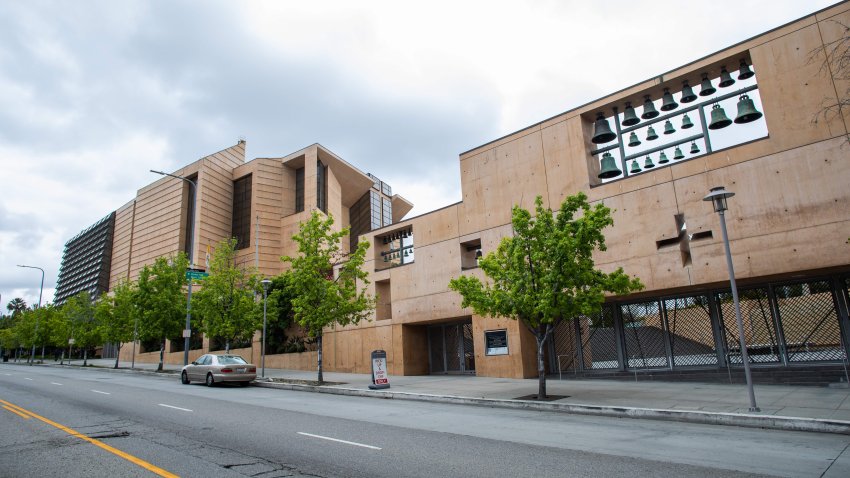 The Cathedral of Our Lady of the Angels is seen is closed to the public  during the Palm Sunday on April 5, 2020.