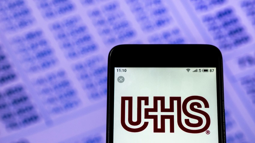 In this photo illustration, the Universal Health Services Hospitals company logo seen displayed on a smartphone.