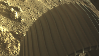 This high-resolution image shows one of the six wheels aboard NASA’s Perseverance Mars rover, which landed on Feb. 18, 2021. The image was taken by one of Perseverance’s color Hazard Cameras