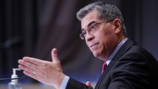 In this Feb. 23, 2021, file photo, Xavier Becerra, secretary of Health and Human Services (HHS) nominee for U.S. President Joe Biden, speaks during a Senate Health, Education, Labor and Pensions Committee confirmation hearing in Washington, D.C.