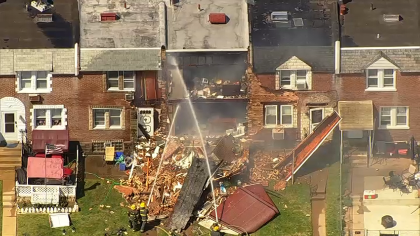 Debris from a house fire in Philadelphia's Tacony neighborhood