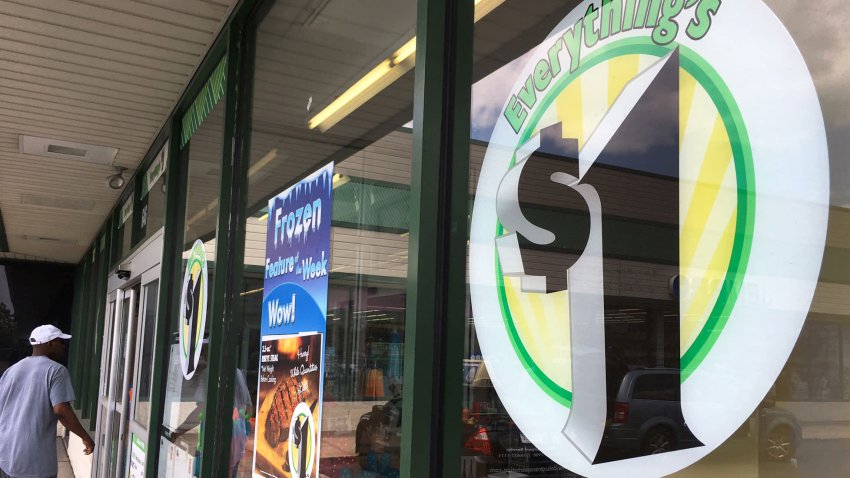 A man enters a Dollar Tree discount store in Garden City, New York.