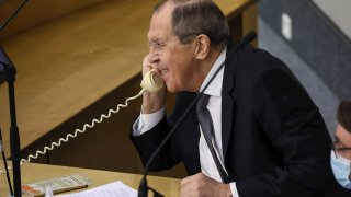 El ministro de Exteriores ruso, Serguéi Lavrov, en el Parlamento ruso