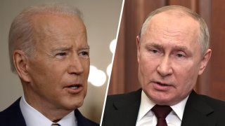 Combinación de fotos de los presidentes Joe Biden y Vladimir Putin.