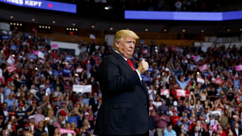 President Donald Trump arrives for a campaign rally for Sen. Ted Cruz, R-Texas, at Houston Toyota Center, Monday, Oct. 22, 2018, in Houston.