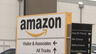 Signage at an Amazon warehouse.