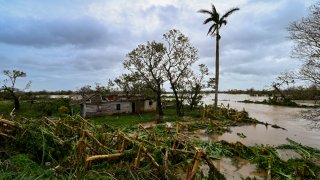 A damaged house is seen in San Juan y Martinez, Pinar del Rio Province, Cuba after Hurricane Ian swept through the island on Sept. 27, 2022.