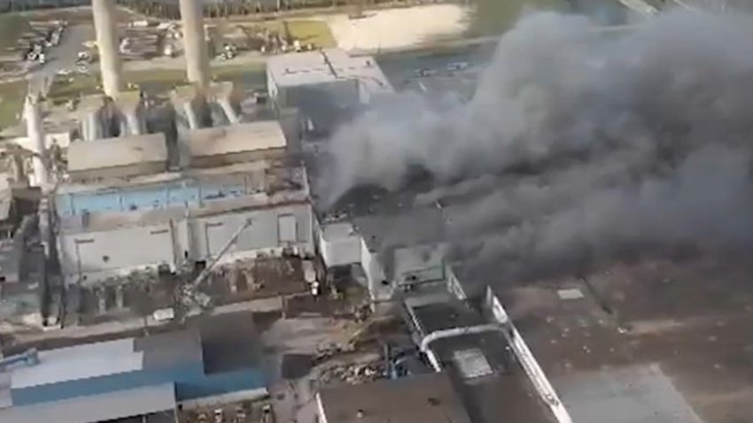 Aerial image of the fire at the Miami-Dade County Resources Recovery Facility.