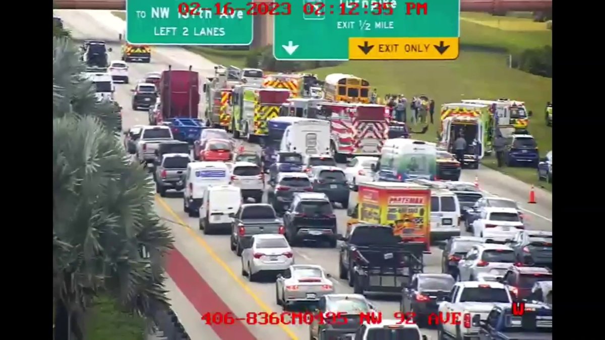 Two children hospitalized in school bus crash on Dolphin Expressway, firefighters say